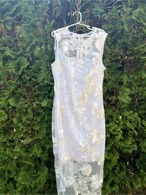 Calvin Klein White Sheer Floral Midi Dress